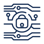 circuit lines with end points surround a lock icon