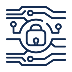 circuit lines with end points surround a lock icon